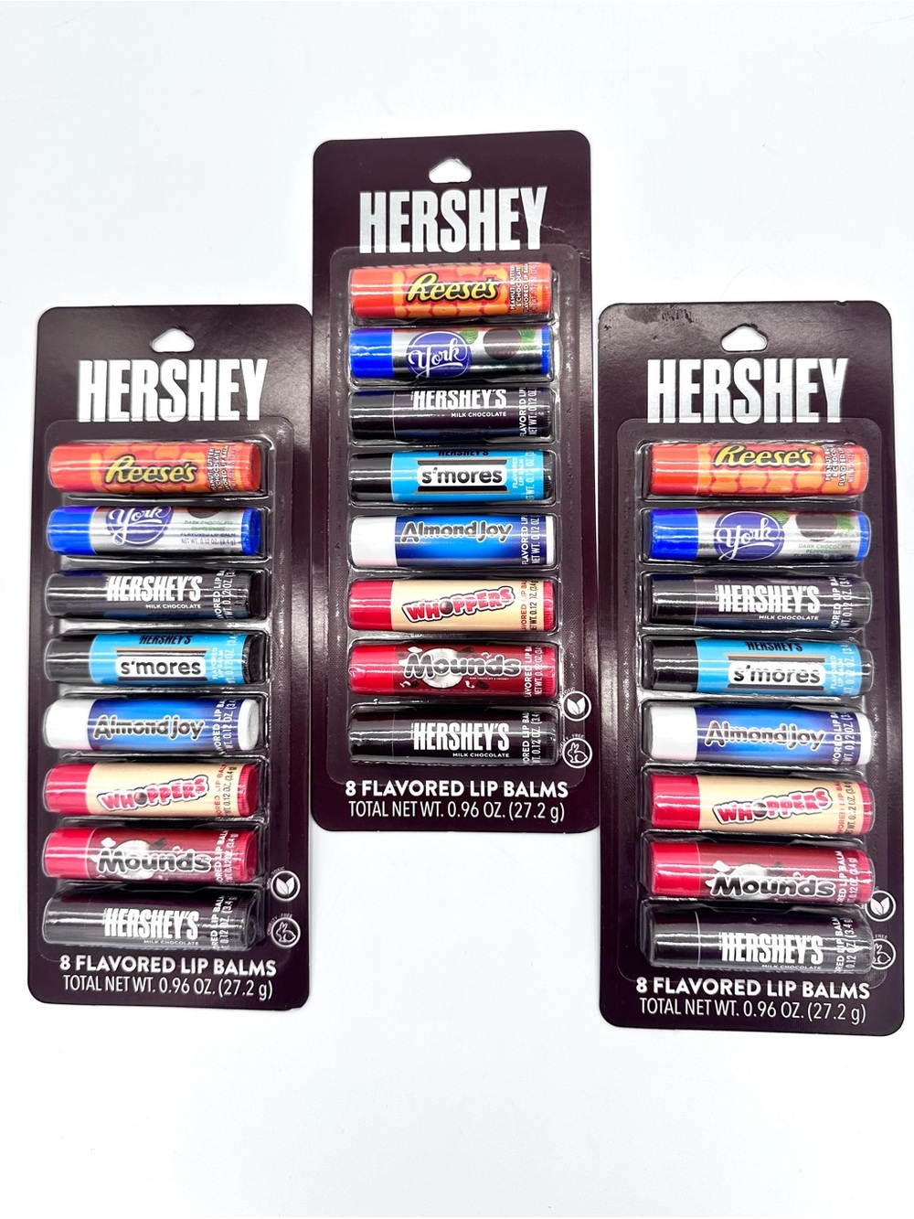 Hershey Flavored Lip Balms 3-Pack Lot (24 Total Balms)Reeses, Whoppers, S’mores